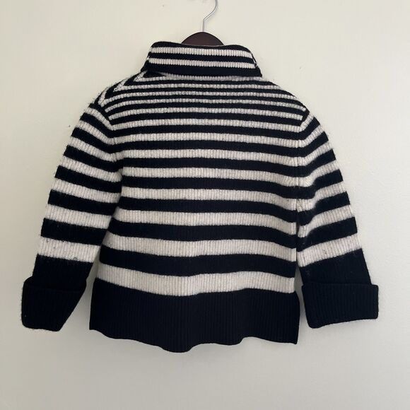 & Other Stories Boxy Heavyweight Striped 3/4 Sleeve Wool Blend Turtleneck- Small - Picture 7 of 8